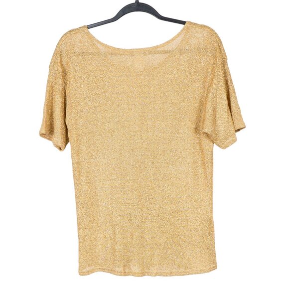 Accessory Lady Gold VTG Shirt S Womens Metallic Short Sleeve Knit Acetate Lurex - Picture 6 of 6